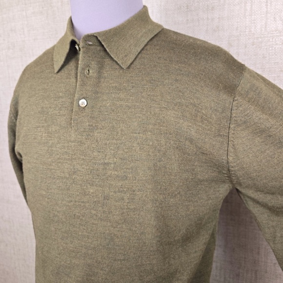 Turnbury Extra Fine Merino Wool Long Sleeve Polo Sweater Mens Size Large- Green - Picture 3 of 7
